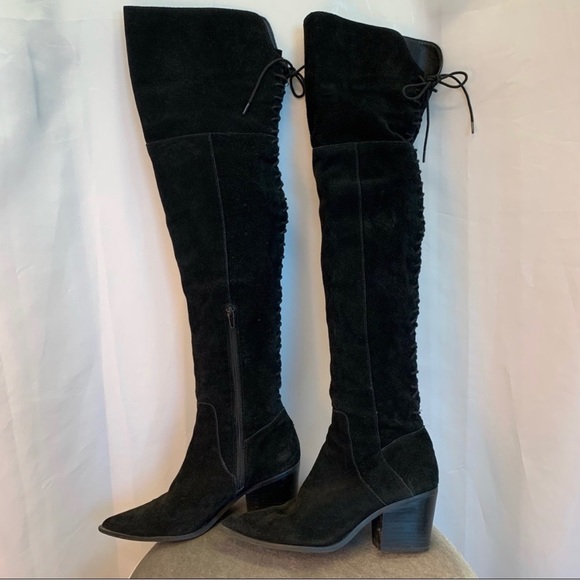 Aldo black suede over the knee knee-high back lace up boots size 8 - Picture 3 of 4